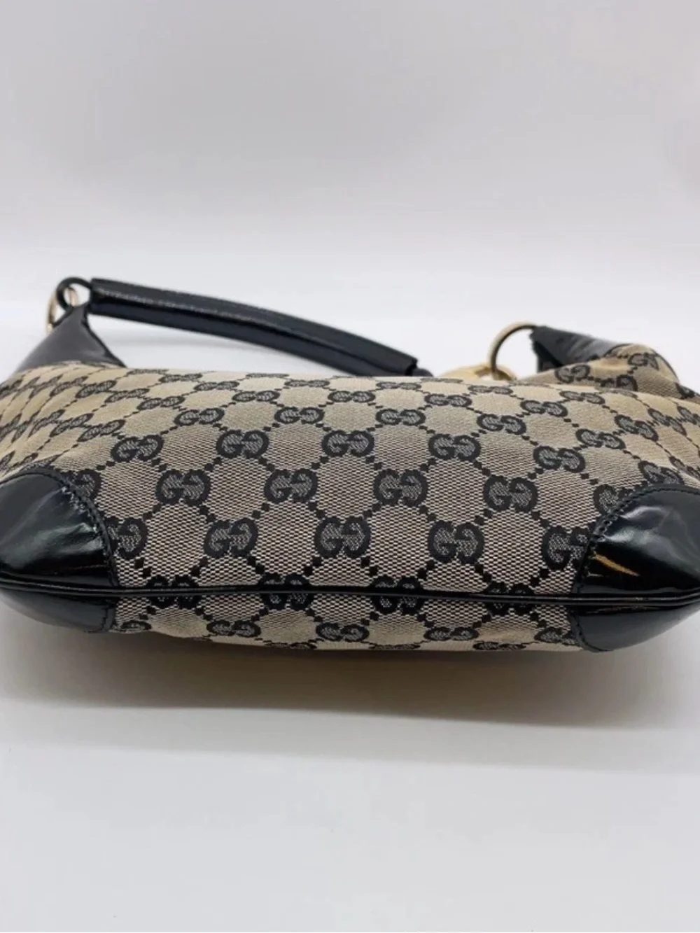 Gucci Beige GG Supreme Canvas Hobo with Black Trim and Gold Hardware